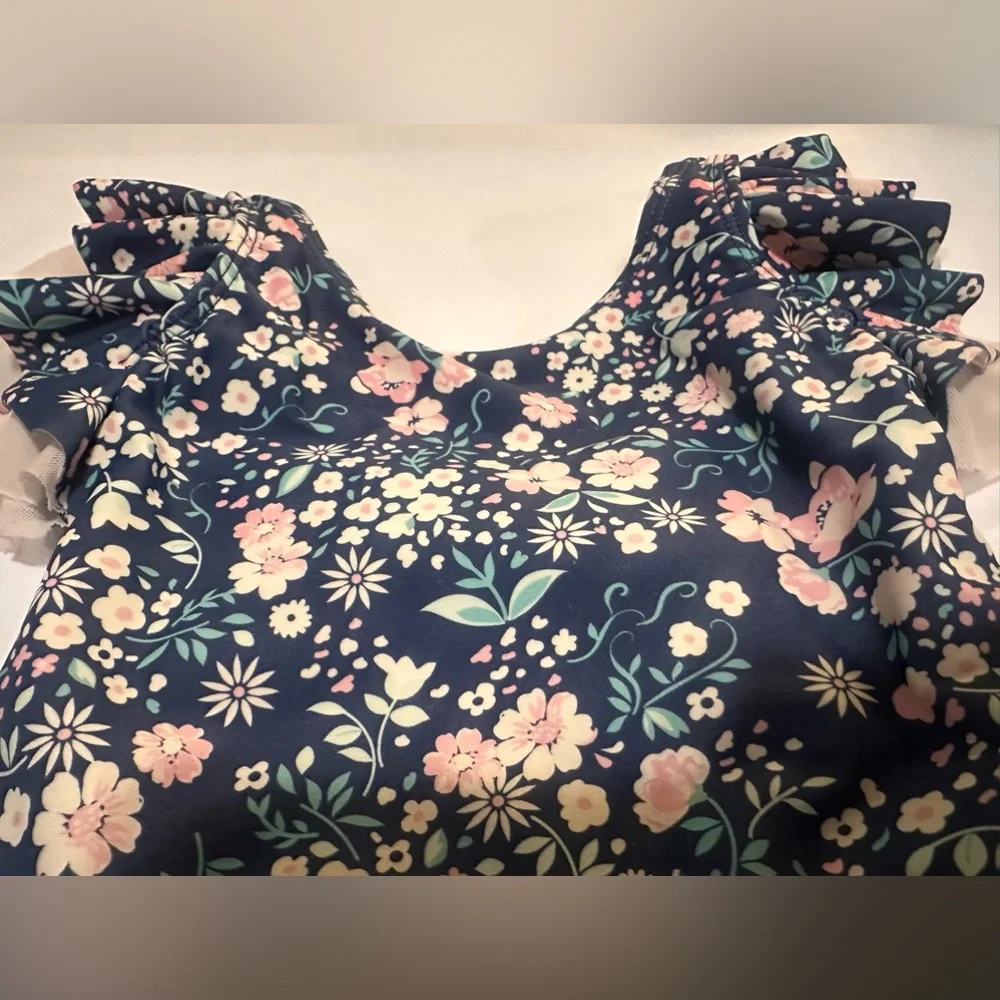Ruffle Butts Flutter Sleeve Navy Floral Swimsuit